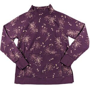 Lands' End Serious Sweats Top Womens Small 6-8 Pullover Purple Floral Pockets